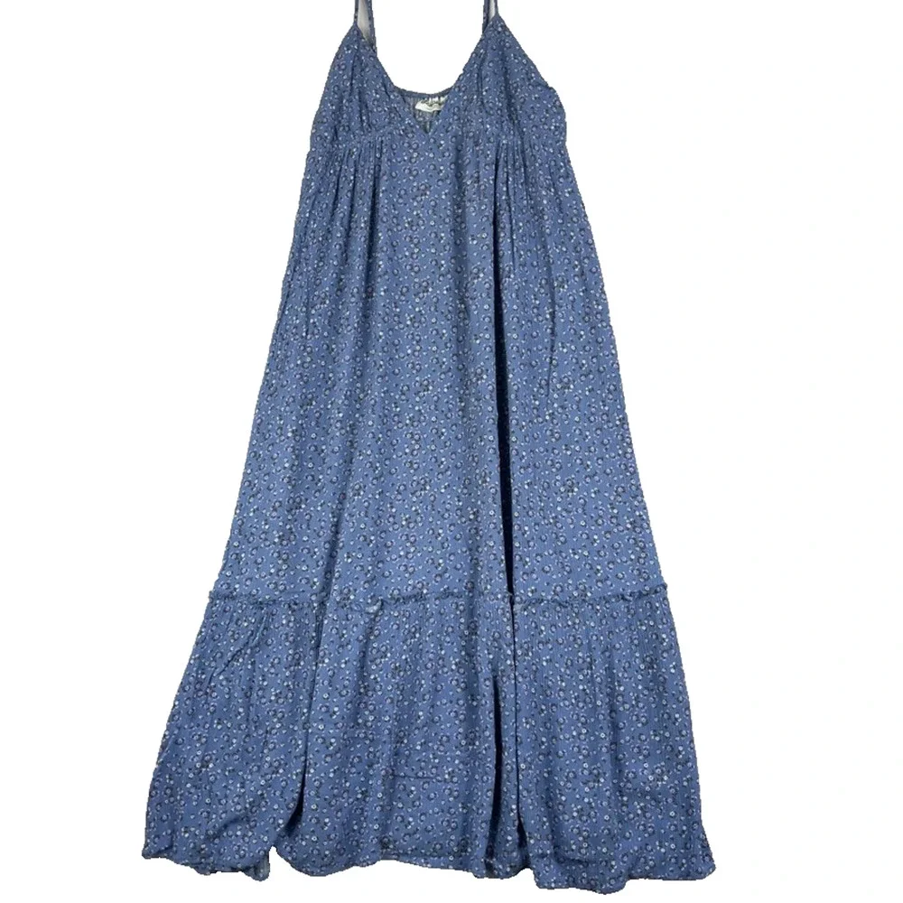 No Boundaries Blue Floral Maxi Dress Women's Size XL V-Neck Spaghetti Strap - Picture 3 of 10